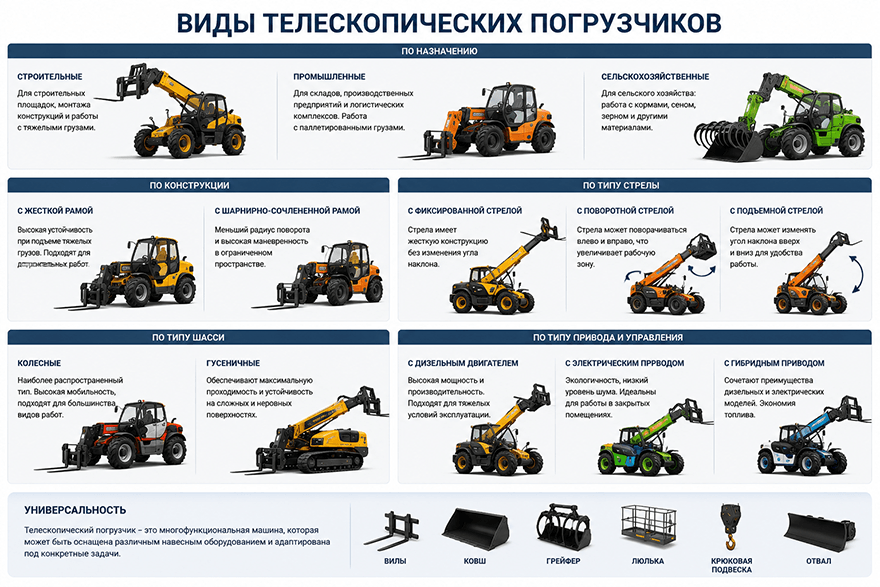 Виды телескопических погрузчиков Виды телескопических погрузчиков