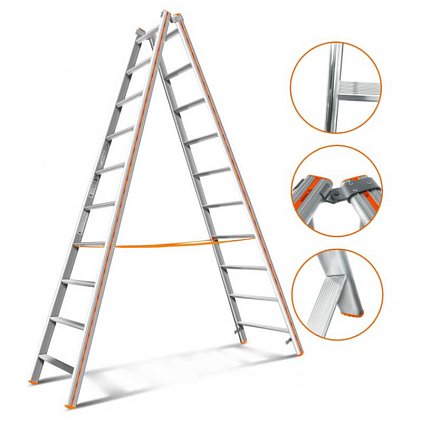 Стремянка алюминиевая двусторонняя Комфорт-Профи 210 (10 ступеней)